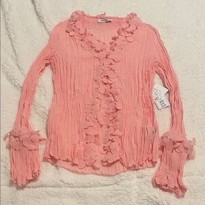 Vintage Y2K Fairycore Pink Textured Blouse Romantic Cottagecore Feminine Top